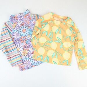 Bundle of 2 Girls 2T Long Sleeve Rash Guard Swim Tops, Floral & Lemon Print
